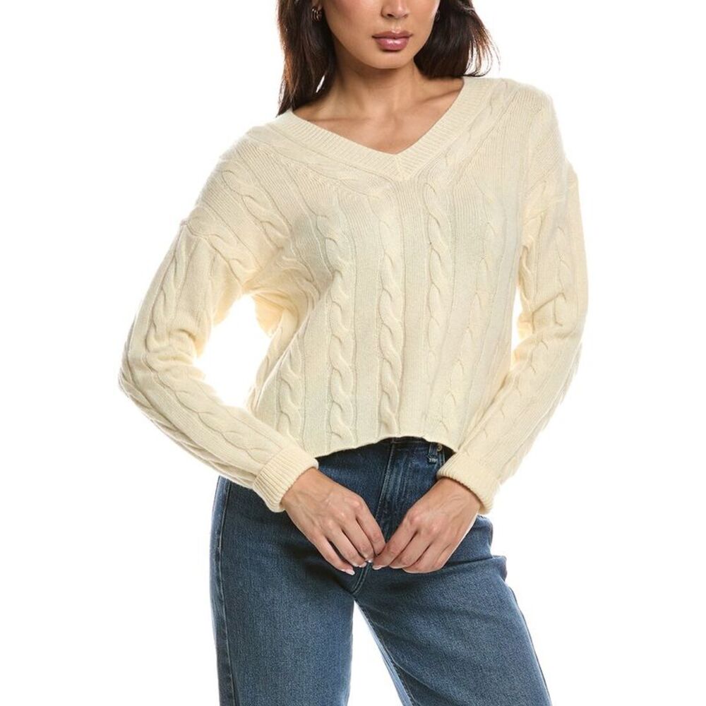 The Cashmere Project Womens  Cropped Cable V Neck Sweater, Yellow